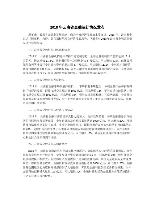 2018年云南省金融运行情况发布