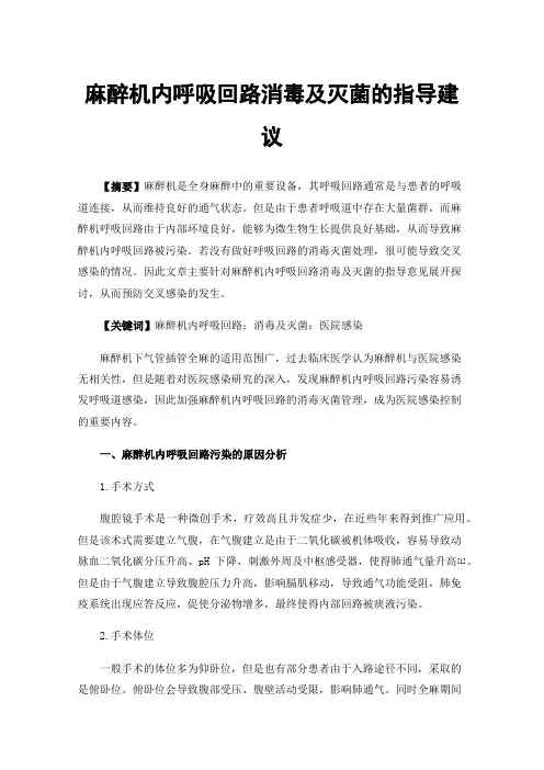 麻醉机内呼吸回路消毒及灭菌的指导建议