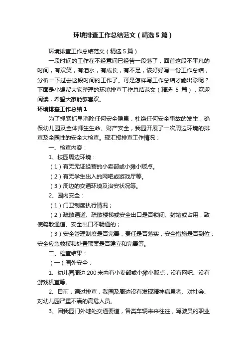 环境排查工作总结范文（精选5篇）