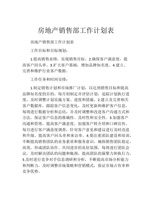 房地产销售部工作计划表