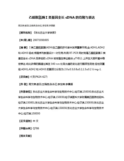 乙醇脱氢酶Ⅰ类基因全长cDNA的克隆与表达