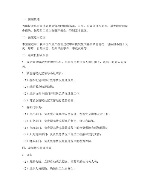 紧急情况的处理预案及措施