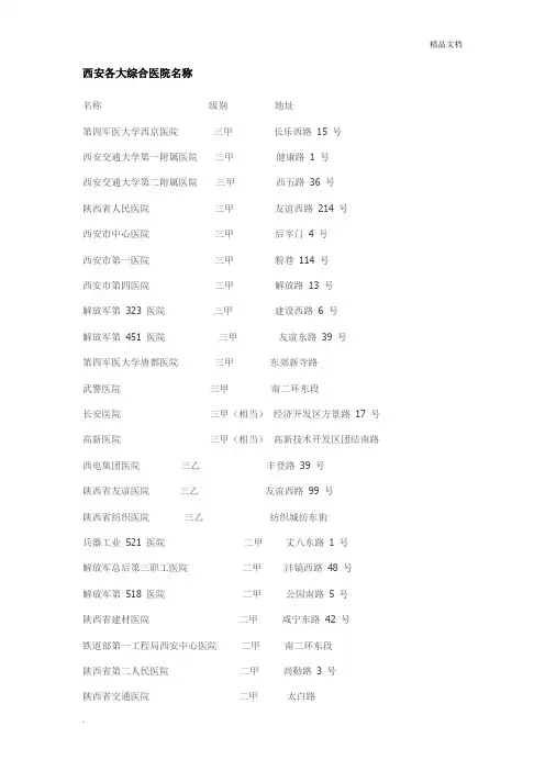 西安各大综合医院名称