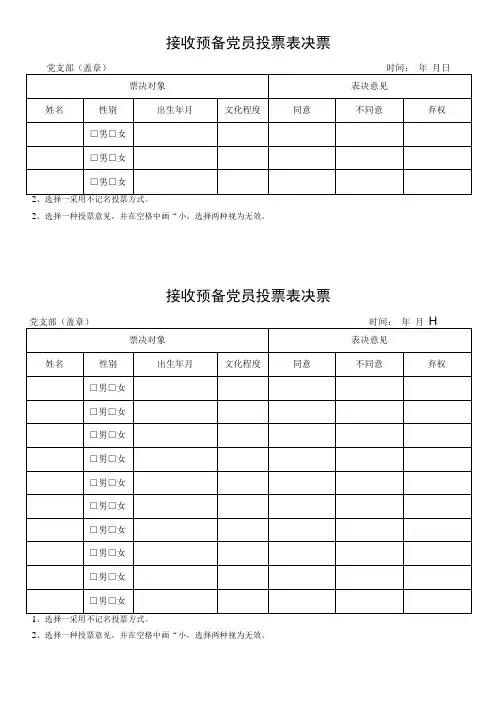 接收预备党员投票表决票