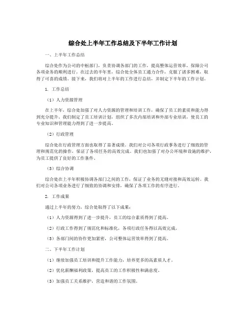 综合处上半年工作总结及下半年工作计划