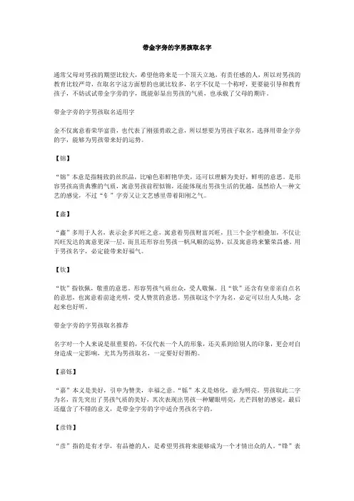 带金字旁的字男孩取名字