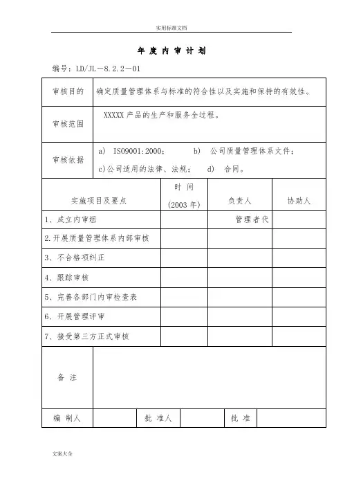 质量管理体系内部审核全套资料