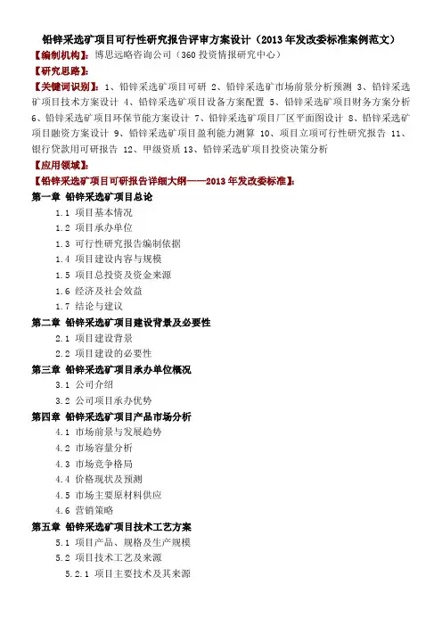铅锌采选矿项目可行性研究报告评审方案设计年发改委标准案例