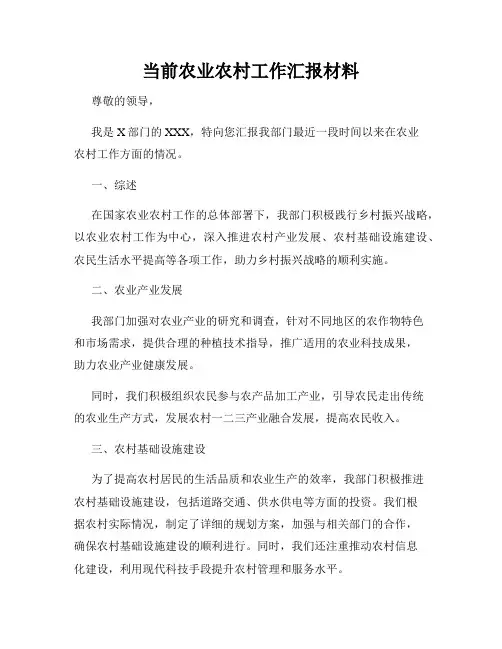 当前农业农村工作汇报材料