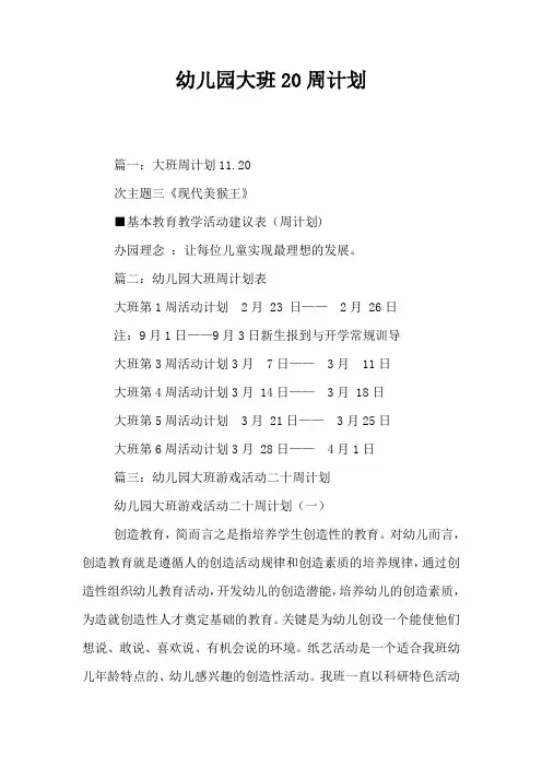幼儿园大班20周计划