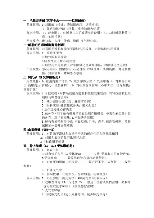 药理学记忆口诀及笔记