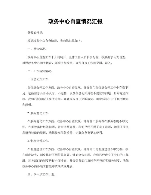 政务中心自查情况汇报
