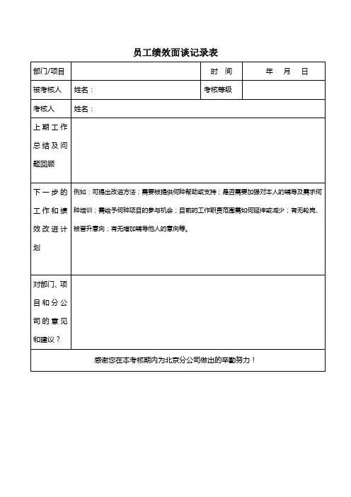 员工绩效面谈记录表