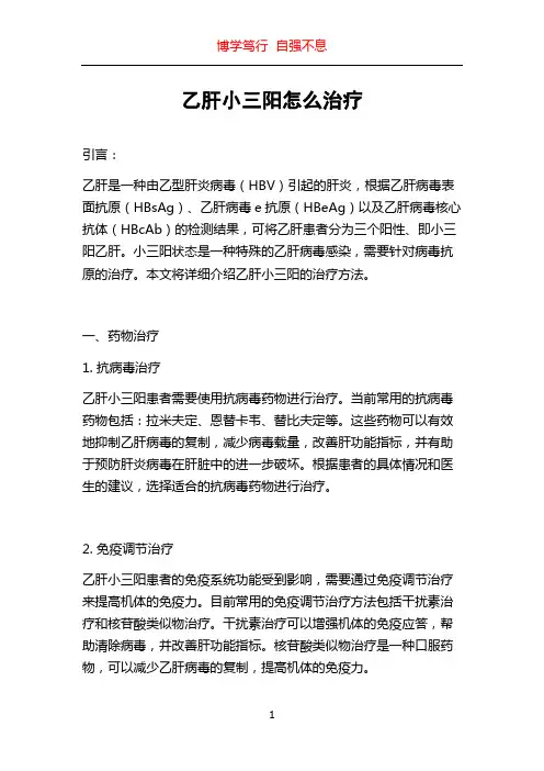 乙肝小三阳怎么治疗