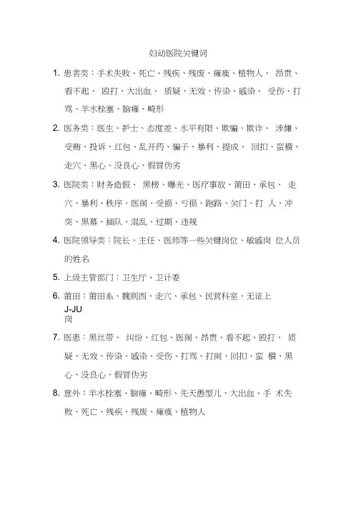 医疗行业关键词