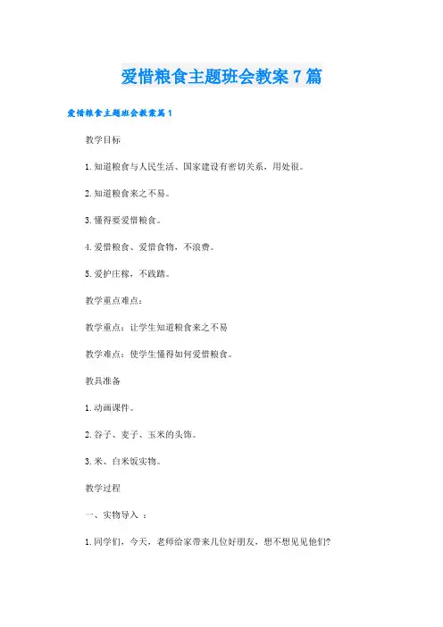 爱惜粮食主题班会教案7篇