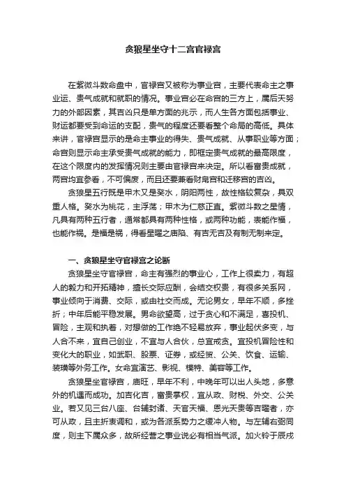 贪狼星坐守十二宫官禄宫