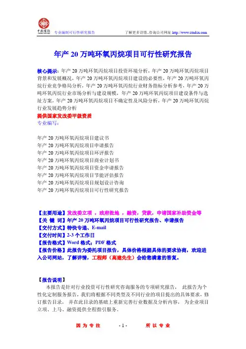 年产20万吨环氧丙烷项目可行性研究报告