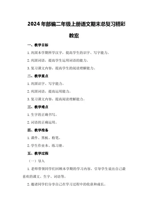2024年部编二年级上册语文期末总复习精彩教案