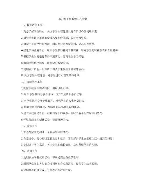 农村班主任教师工作计划