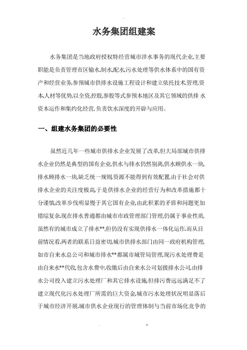 水务集团公司组建方案