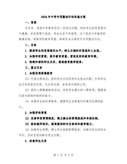 2024年中学专项整治行动实施方案