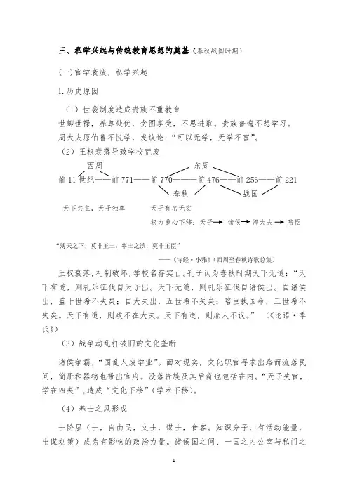 中外教育史第一章 三、私学兴起与传统教育思想的奠基(春秋战国)