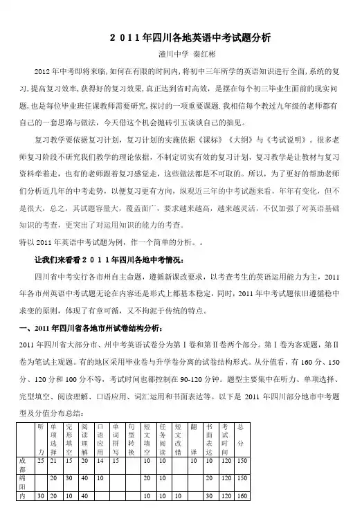 2011年四川各地英语中考试题分析