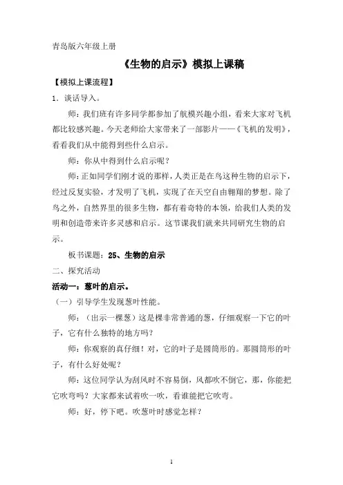 生物的启示模拟上课稿