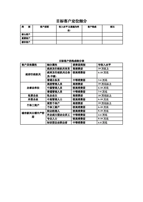 目标客户定位细分表