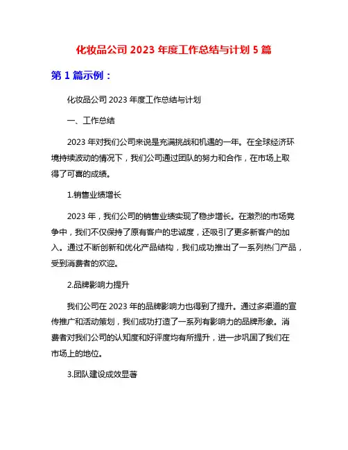 化妆品公司2023年度工作总结与计划5篇