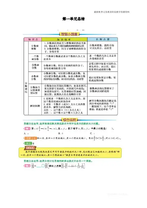 最新人教版小学六年级上册数学第一单元总结归纳