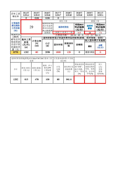 事业单位在职转退休“中人”老办法待遇自动计算模板(Excel2016版)