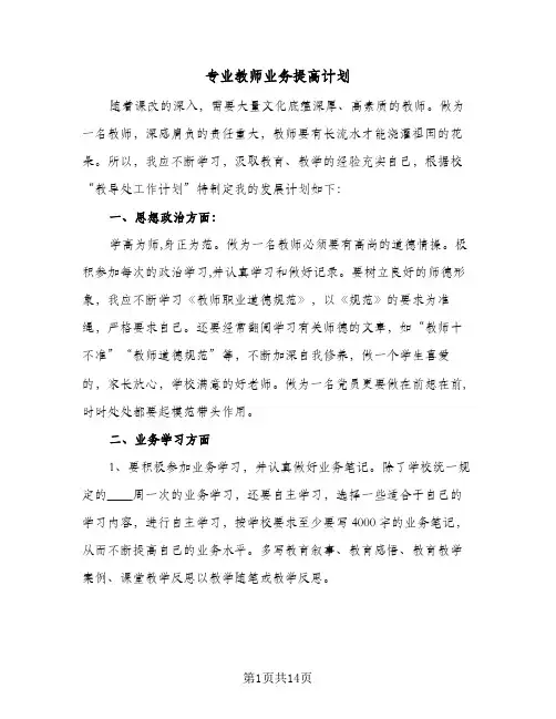 专业教师业务提高计划(五篇)