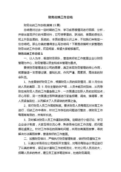 财务出纳工作总结