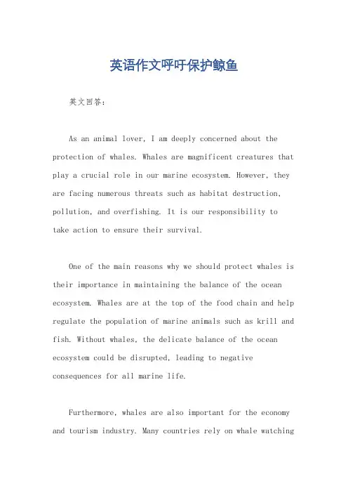 英语作文呼吁保护鲸鱼