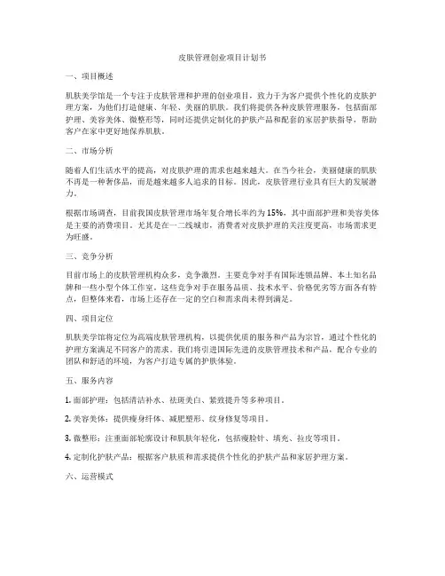 皮肤管理创业项目计划书