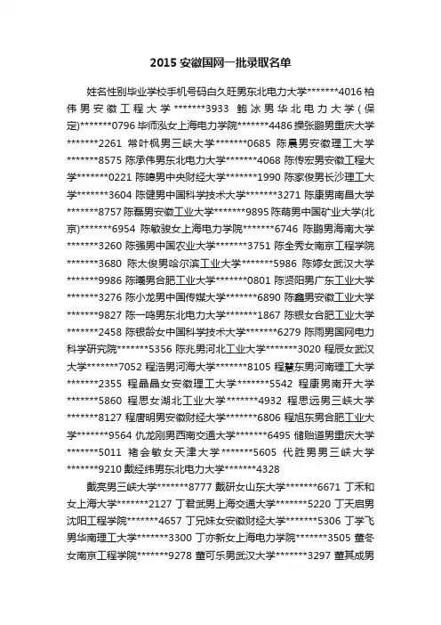 2015安徽国网一批录取名单