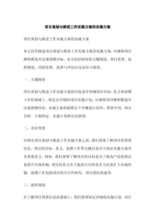 项目谋划与推进工作实施方案的实施方案