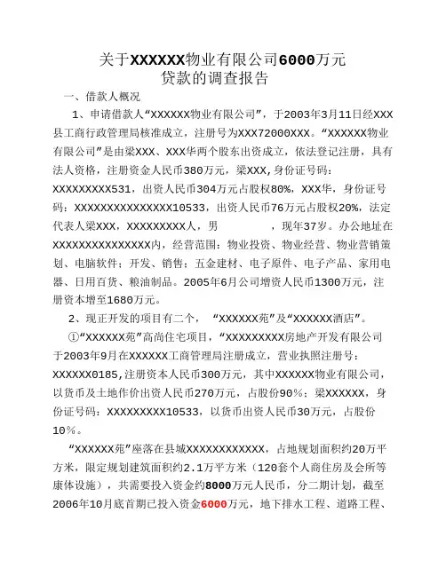XXX物业公司贷前调查报告