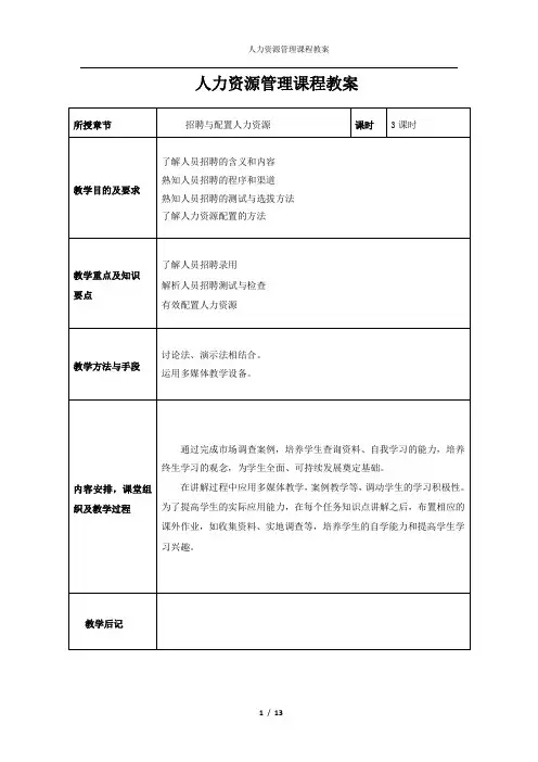 招聘与配置人力资源电子教案
