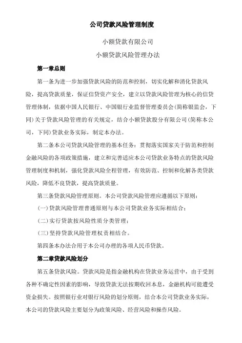 公司贷款风险管理制度