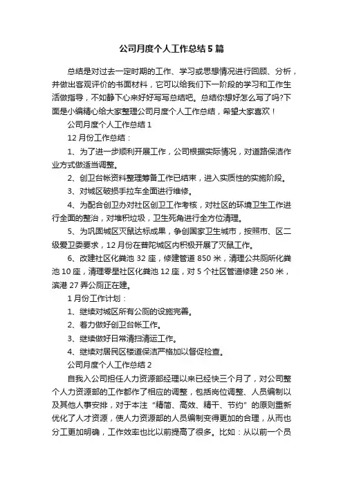 公司月度个人工作总结5篇