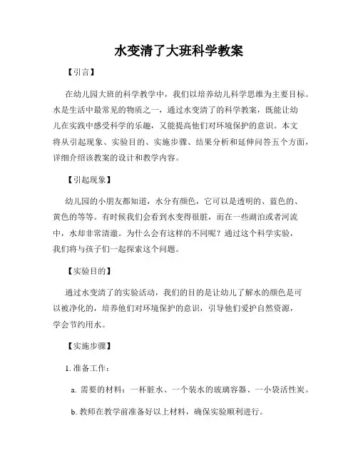 水变清了大班科学教案
