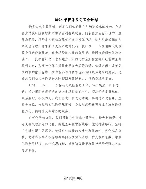 2024年担保公司工作计划（七篇）