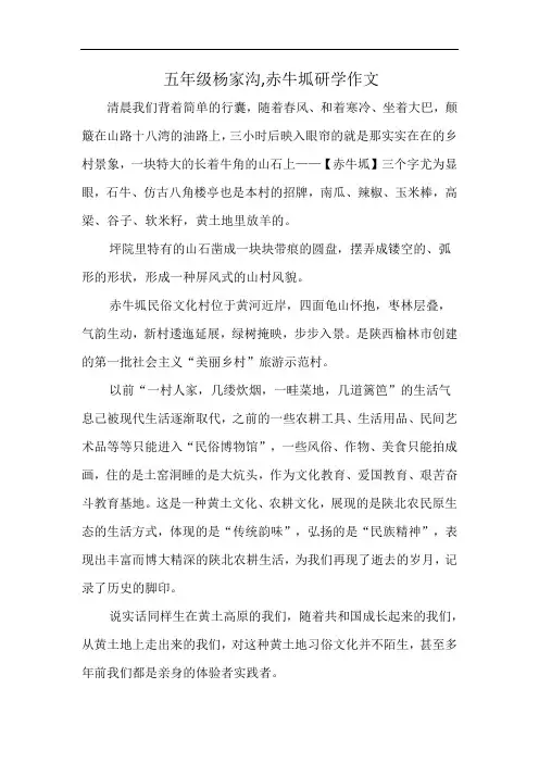 五年级杨家沟,赤牛坬研学作文