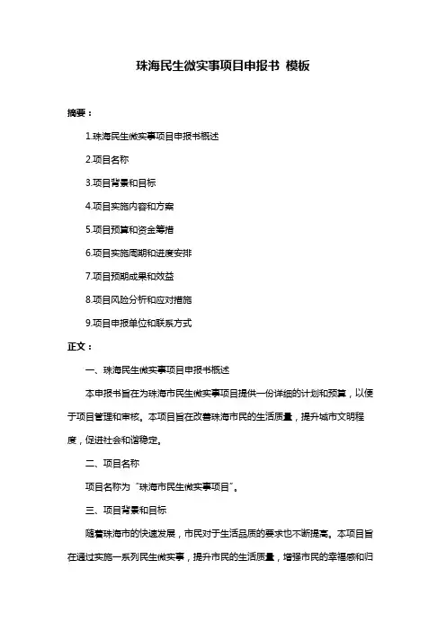 珠海民生微实事项目申报书 模板
