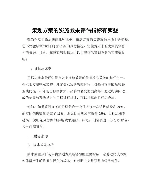 策划方案的实施效果评估指标有哪些