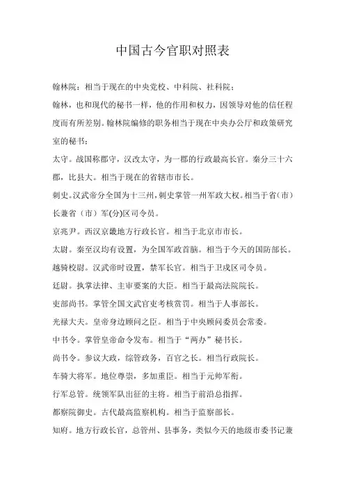 中国古今官职对照表