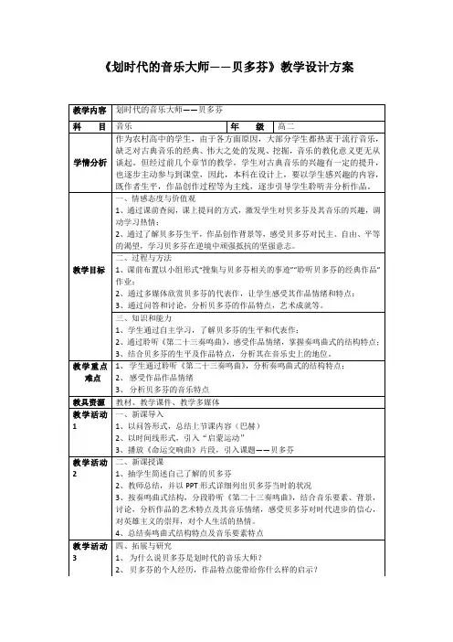 《划时代的音乐大师——贝多芬》教学设计方案